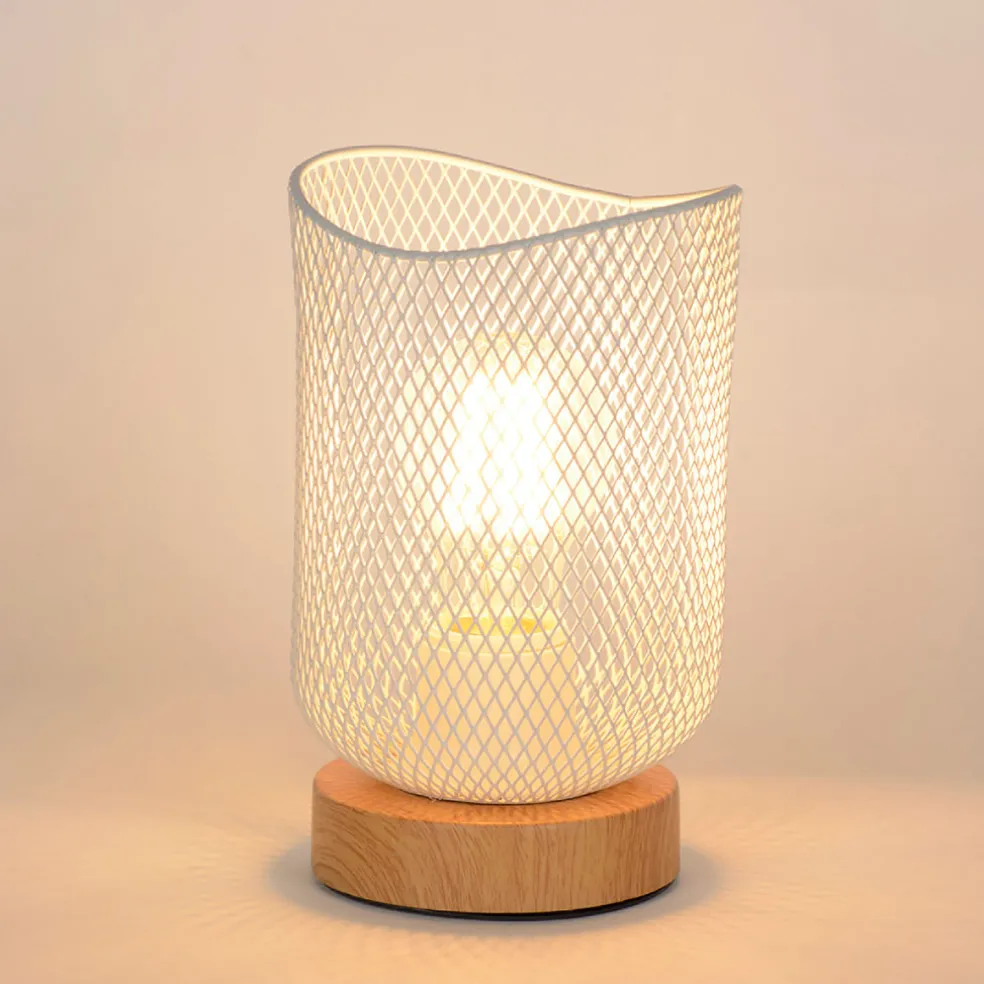 Lampe en métal blanc et effet bois h19.5cm - Ottawa
