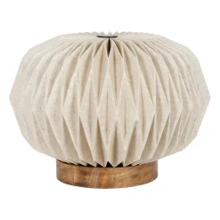 Lampe en papier et lin blanc et support en manguier naturel d43xh31cm - Fontelo