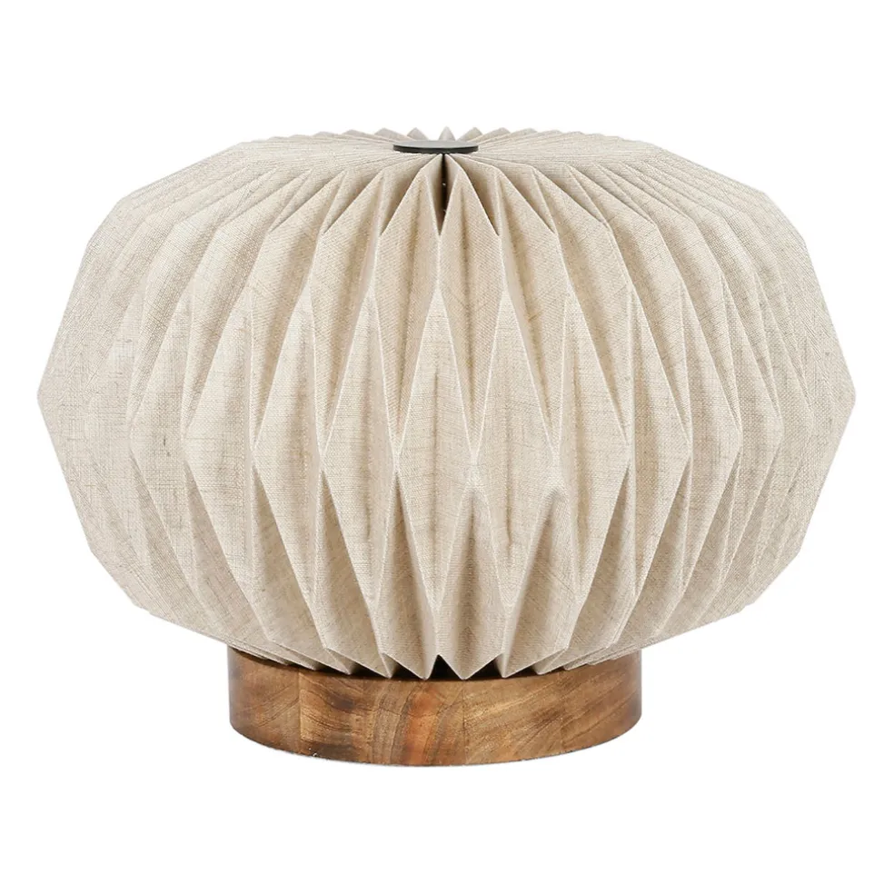Lampe en papier et lin blanc et support en manguier naturel d43xh31cm - Fontelo