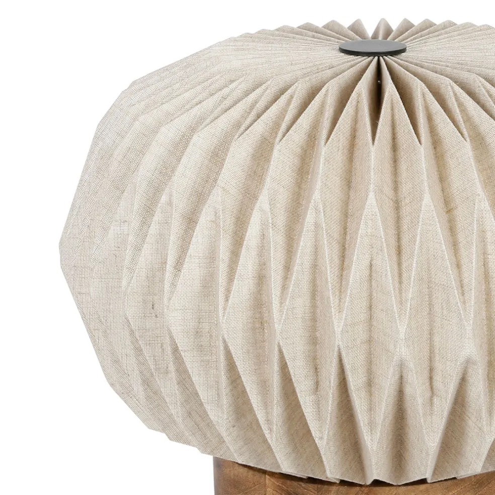 Lampe en papier et lin blanc et support en manguier naturel d43xh31cm - Fontelo