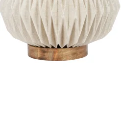 Lampe en papier et lin blanc et support en manguier naturel d43xh31cm - Fontelo