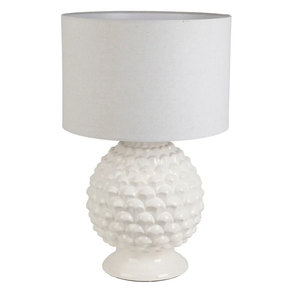 Lampe en porcelaine et lin blanc h59cm - Phebe