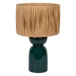 Lampe en raphia naturel et céramique émeraude h38cm - Palma