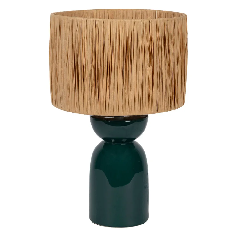 Lampe en raphia naturel et céramique émeraude h38cm - Palma