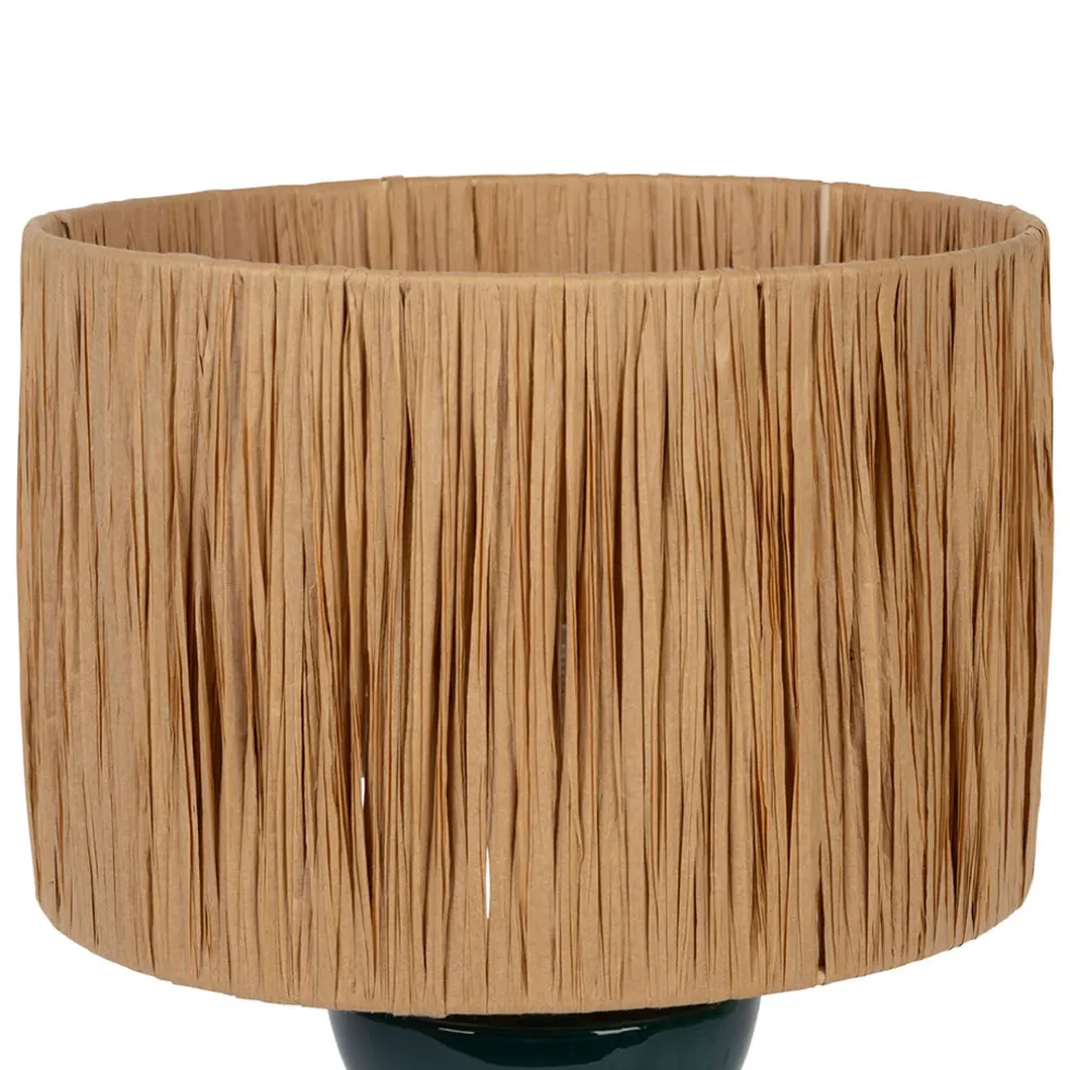 Lampe en raphia naturel et céramique émeraude h38cm - Palma