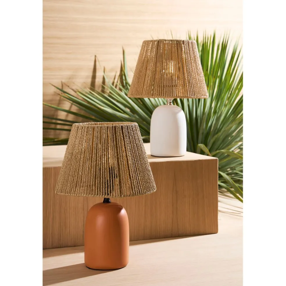 Lampe en terre cuite blanc mate et naturel h32cm - Nira