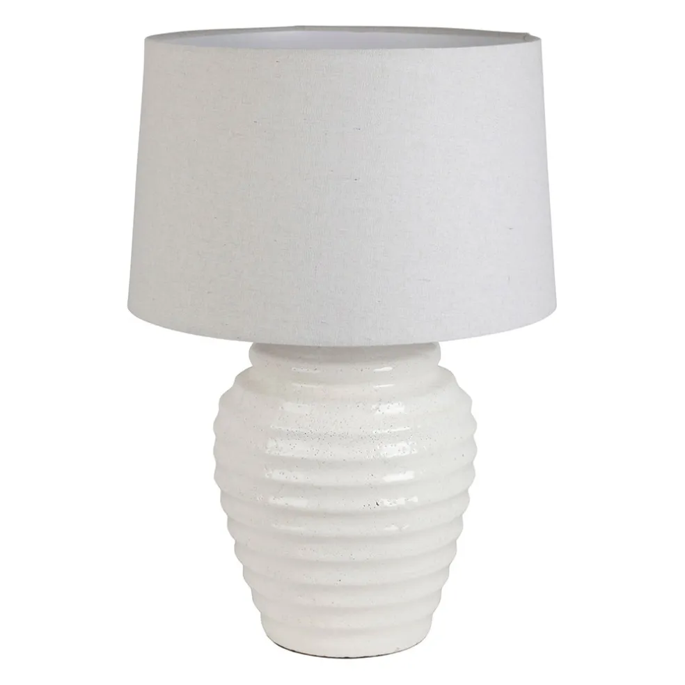 Lampe en terre cuite et lin blanc h59cm - Tahra