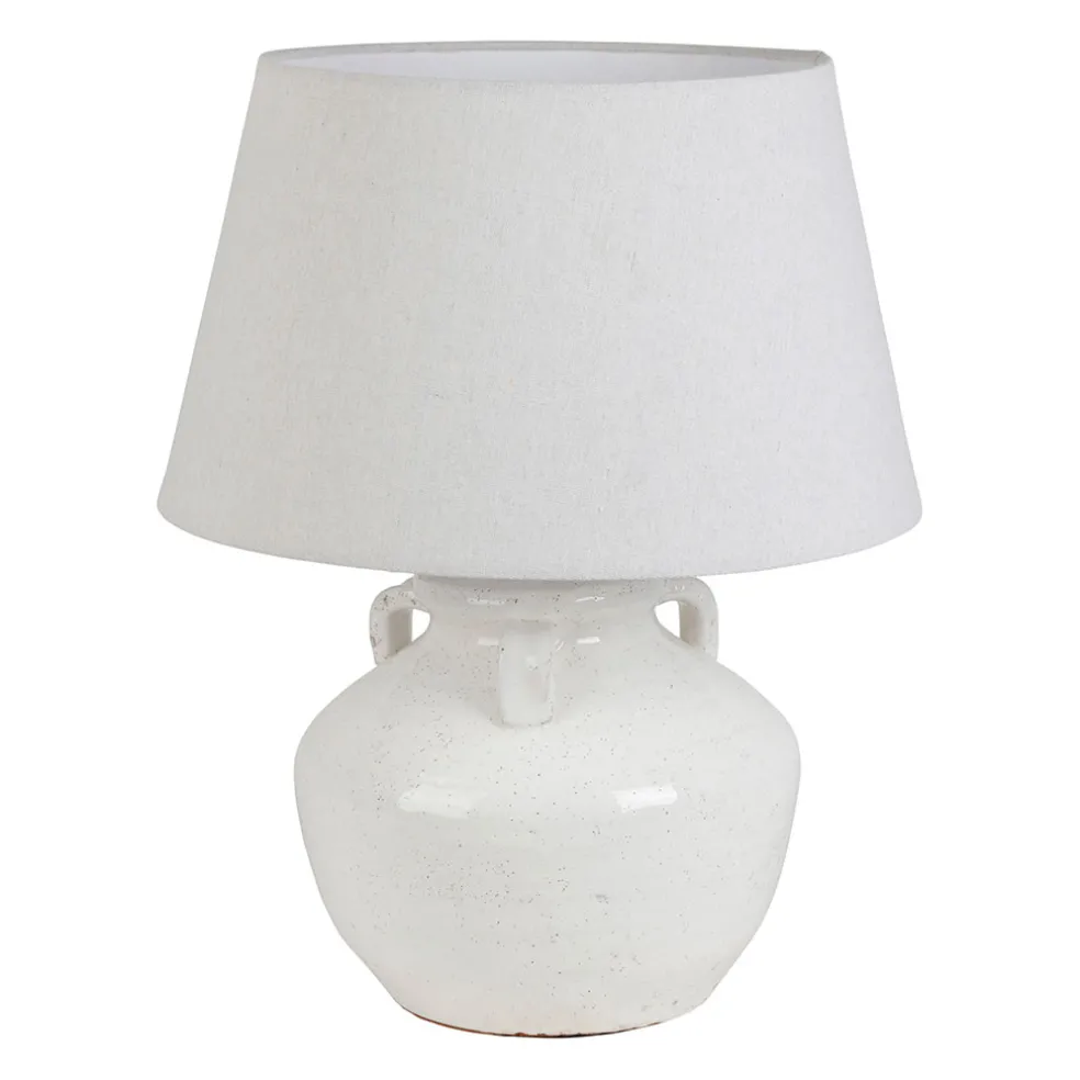 Lampe en terre cuite et lin blanc h47cm - Tahra