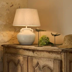 Lampe en terre cuite et lin blanc h47cm - Tahra