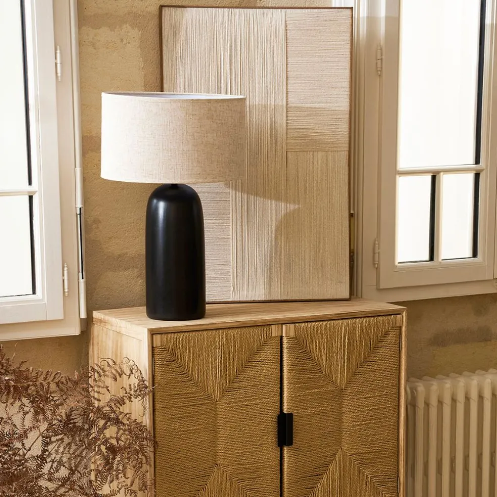 Lampe en terre cuite et lin noir et beige h60cm - Vita