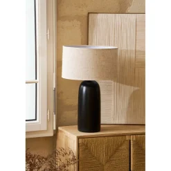 Lampe en terre cuite et lin noir et beige h60cm - Vita