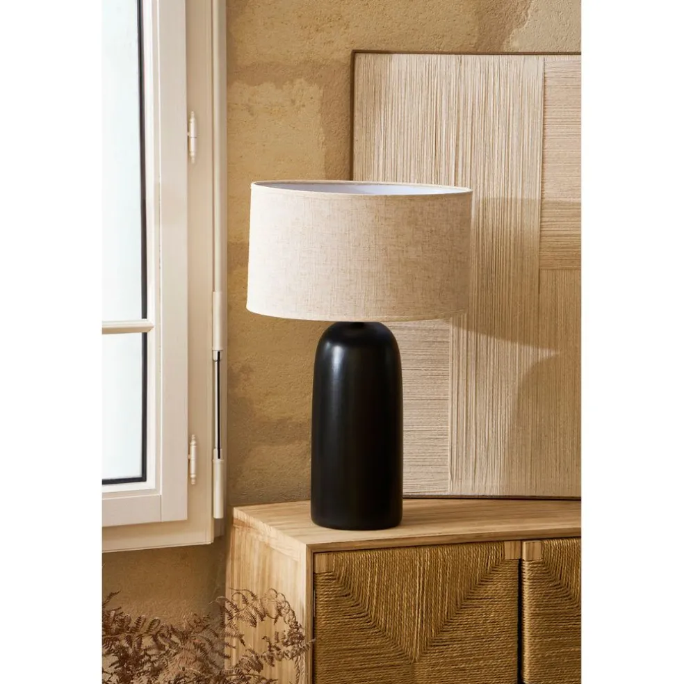 Lampe en terre cuite et lin noir et beige h60cm - Vita