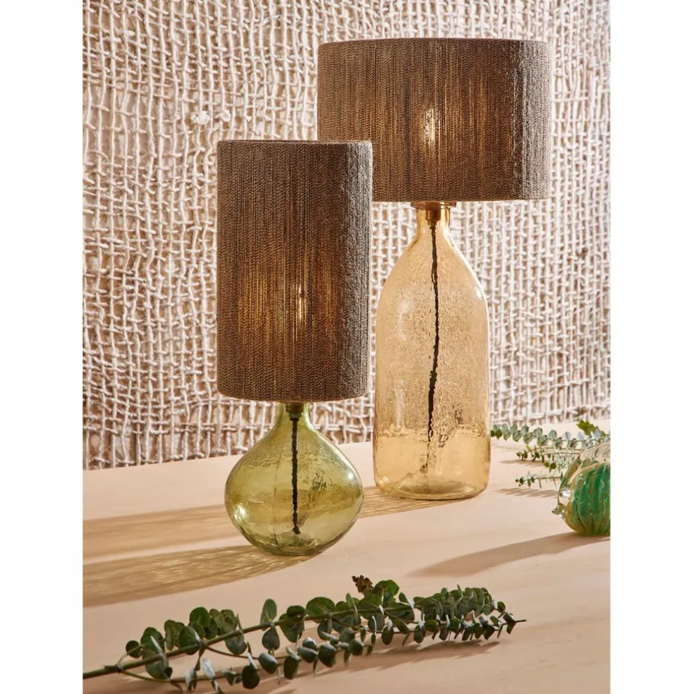 Lampe en verre et jute vert h46cm - Heliac
