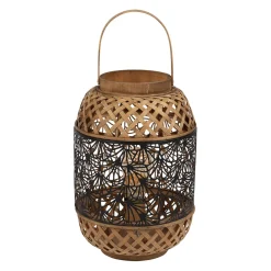 Lampe lanterne en fer et bambou h36.5cm noir et doré - flaural