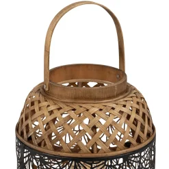 Lampe lanterne en fer et bambou h36.5cm noir et doré - flaural