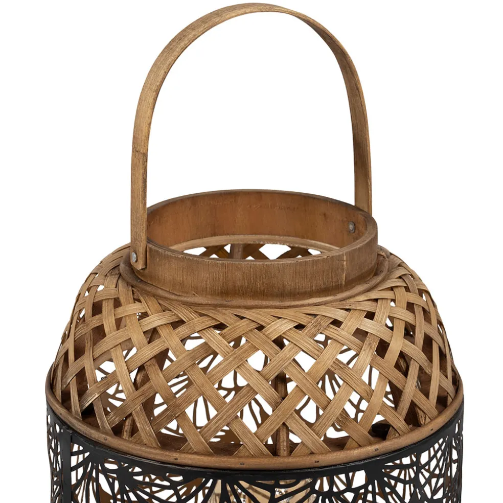 Lampe lanterne en fer et bambou h36.5cm noir et doré - flaural