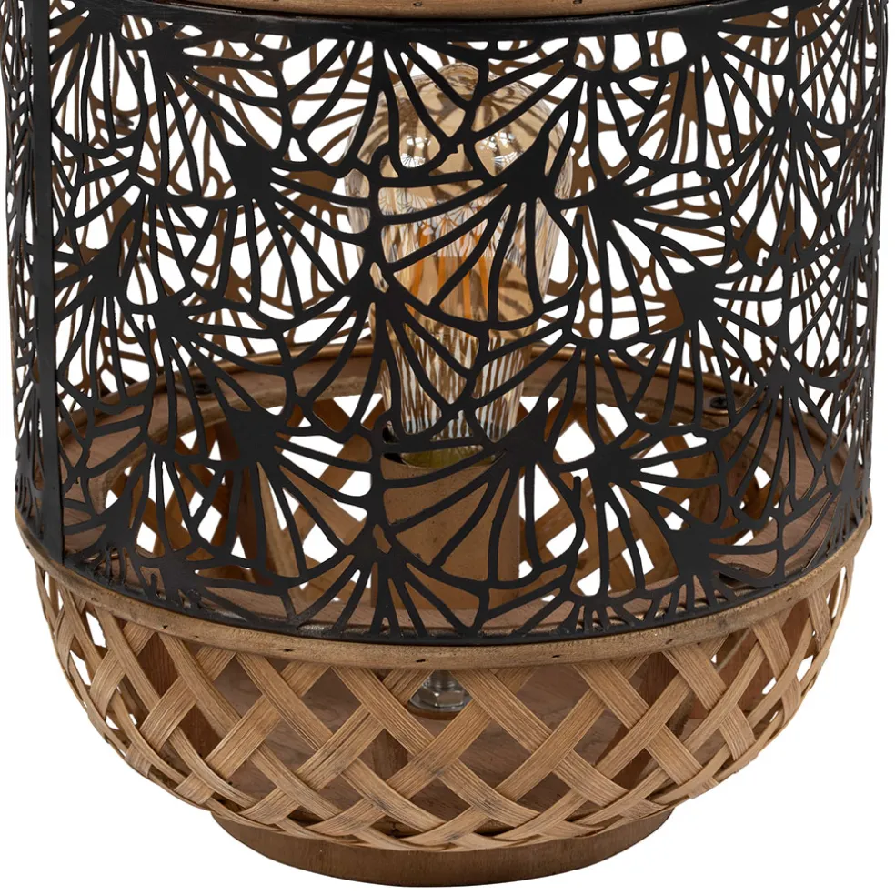 Lampe lanterne en fer et bambou h36.5cm noir et doré - flaural