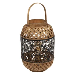 Lampe lanterne en fer et bambou h36.5cm noir et doré - flaural