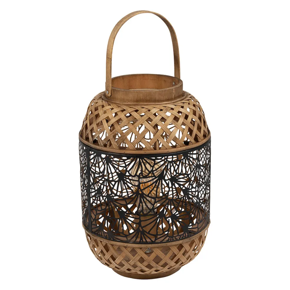 Lampe lanterne en fer et bambou h36.5cm noir et doré - flaural