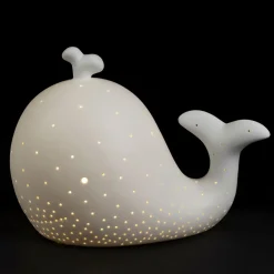 Lampe led baleine en porcelaine blanc h16cm