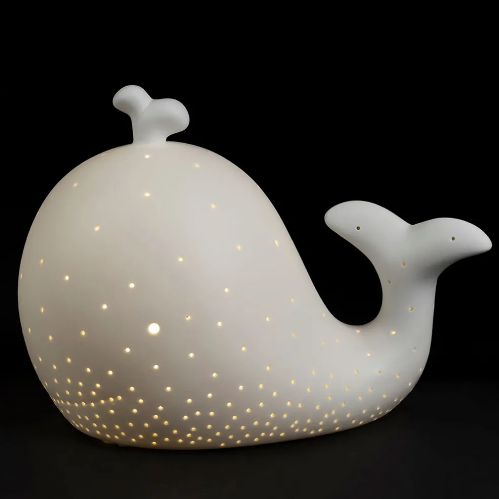 Lampe led baleine en porcelaine blanc h16cm