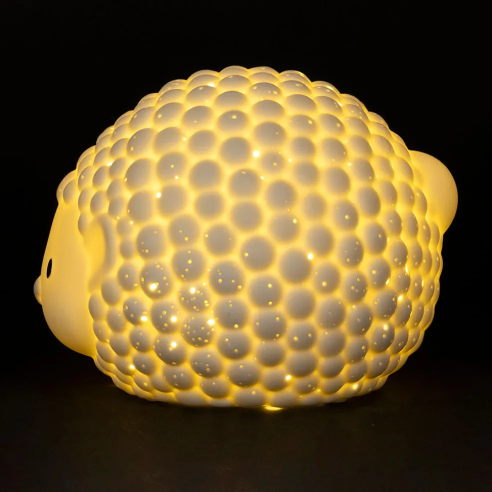 Lampe led hérisson en porcelaine blanc h12cm - Hérisson