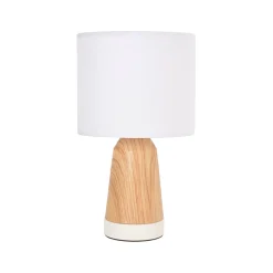 Lampe touch métal effet bois et coton blanc h33cm - Baltik