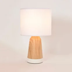 Lampe touch métal effet bois et coton blanc h33cm - Baltik