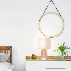 Lampe touch métal effet bois et coton blanc h33cm - Baltik