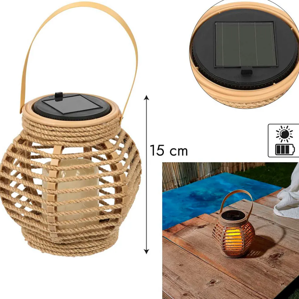 Lanterne solaire effet bougie naturel h15cm