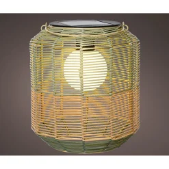 Lanterne solaire en résine tressée vert h28cm