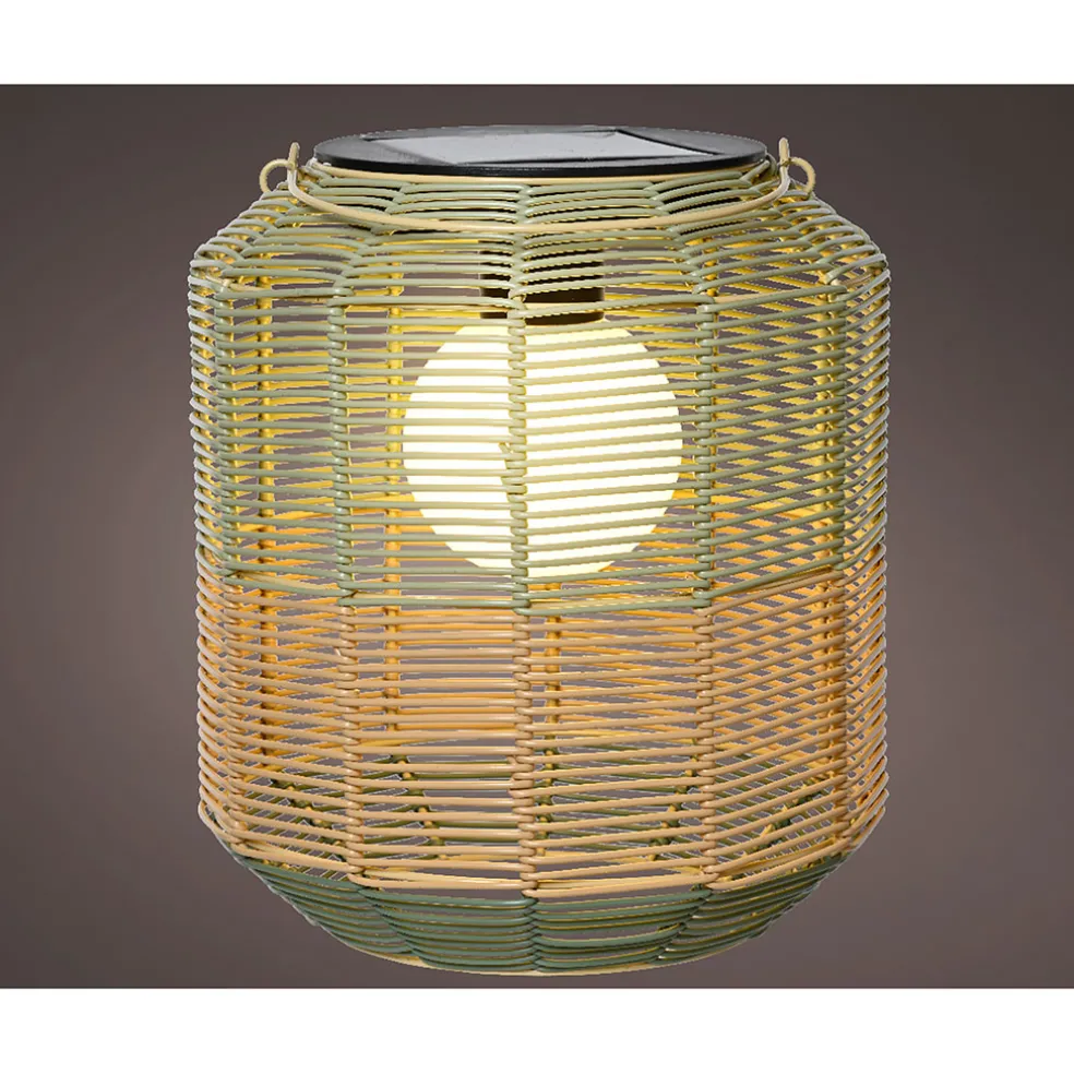 Lanterne solaire en résine tressée vert h28cm