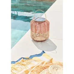 Lanterne solaire en résine tressée brun h28cm