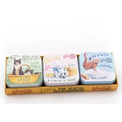 Lot de 3 boîtes métal avec savons 100g