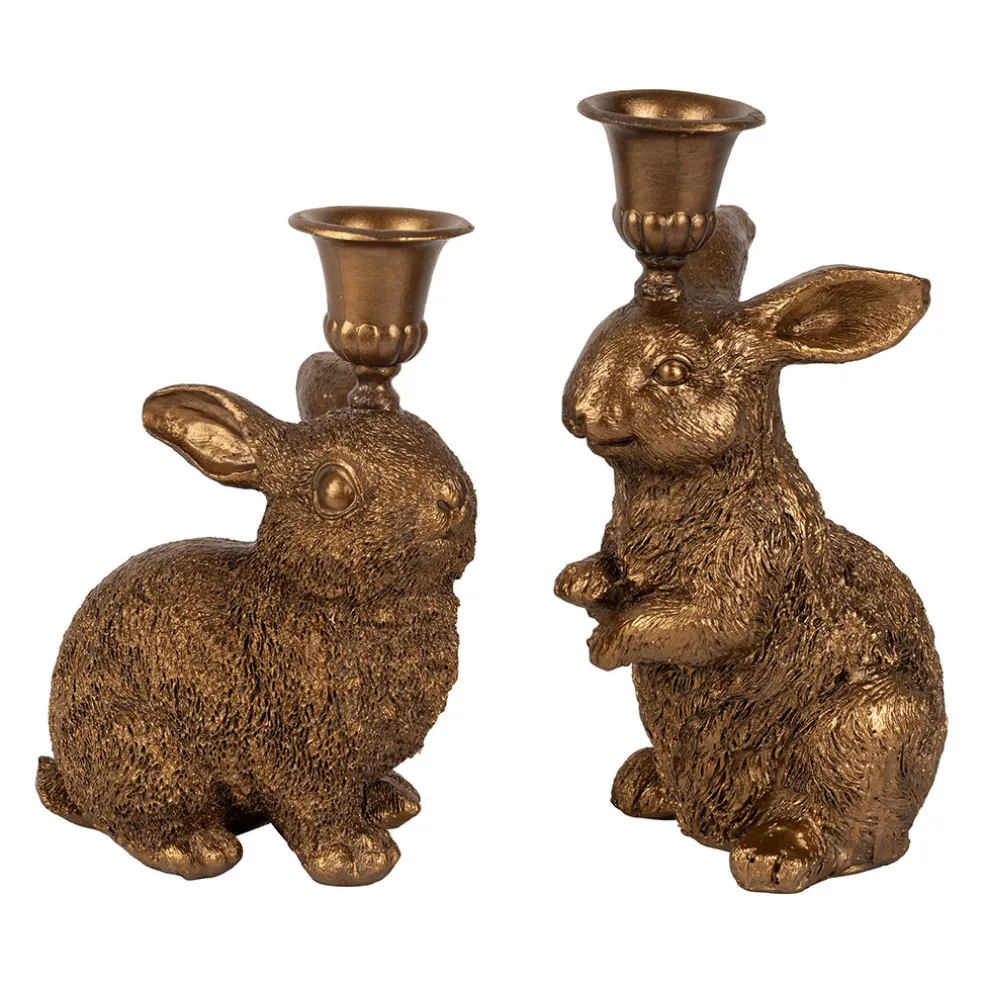 Lot de 2 bougeoirs lapin en poudre de pierre et fer mordoré - Floreal