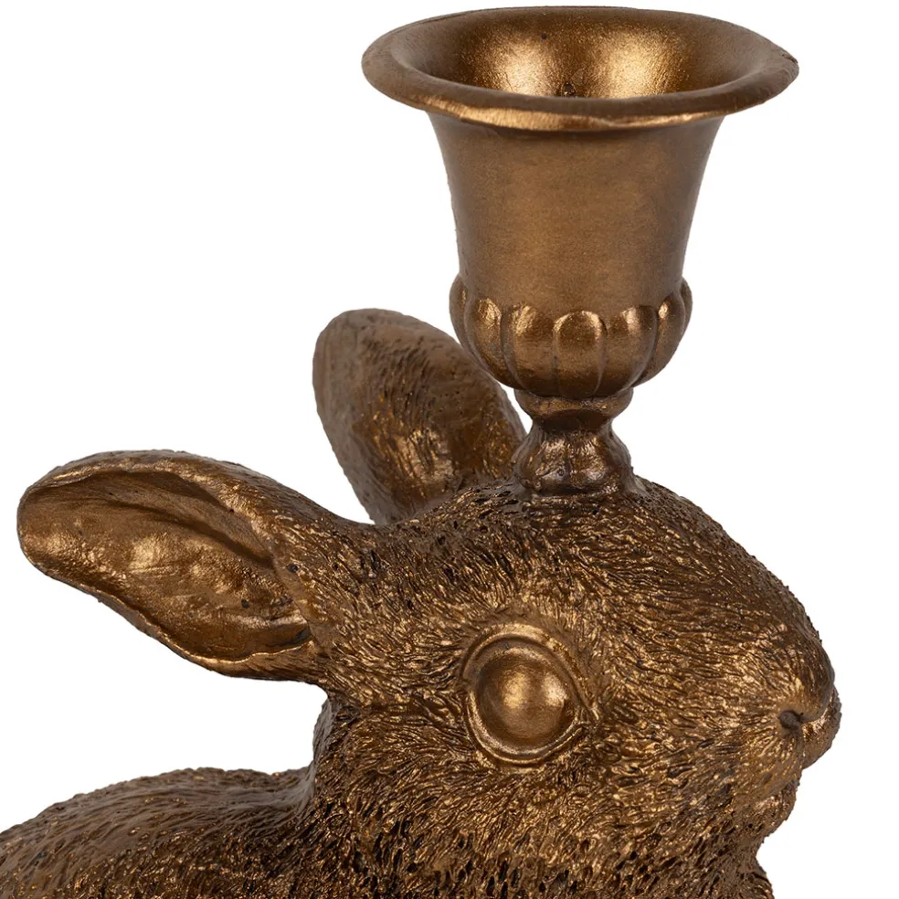 Lot de 2 bougeoirs lapin en poudre de pierre et fer mordoré - Floreal