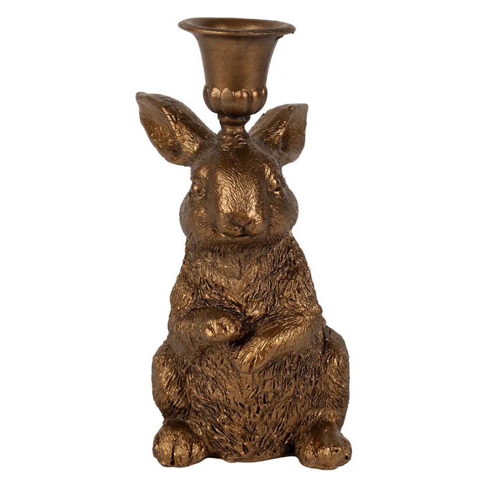 Lot de 2 bougeoirs lapin en poudre de pierre et fer mordoré - Floreal