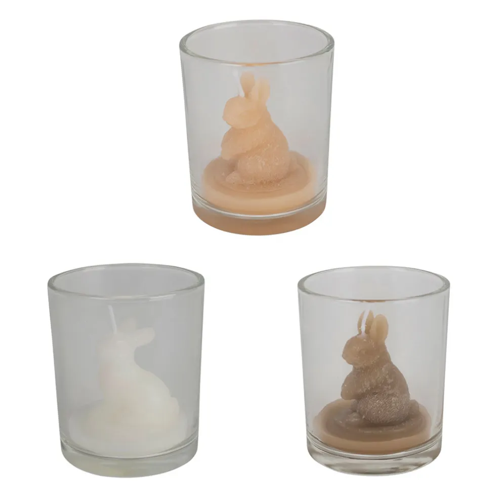 Lot de 3 bougies lapin blanc beige et marron 2h - Floreal