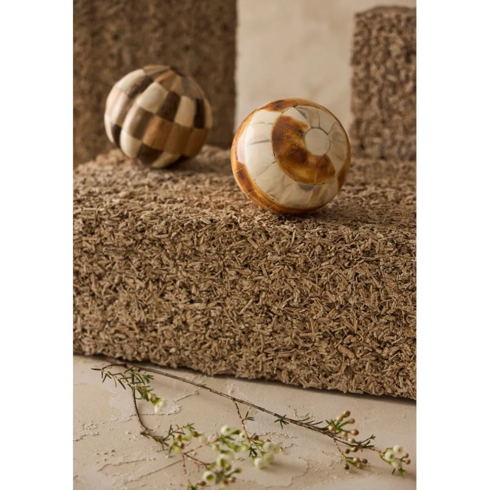 Lot de 6 boules décoratives en résine brun et ivoire d10cm - Karumba