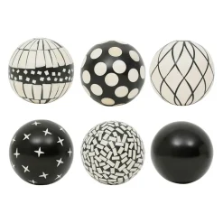 Lot de 6 boules décoratives en résine noir et blanc d10cm - Etnik
