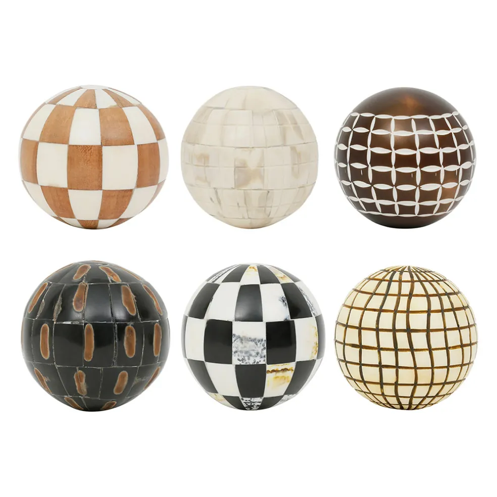 Lot de 6 boules décoratives en résine brun et ivoire - Sumba
