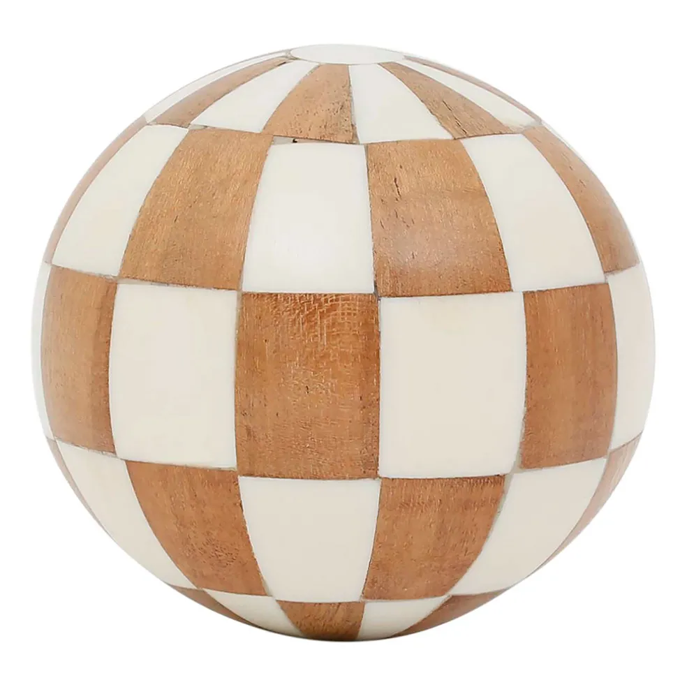 Lot de 6 boules décoratives en résine brun et ivoire - Sumba