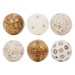 Lot de 6 boules décoratives en résine ivoire et brun - Yumbe