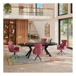 Lot de 2 chaises pivotantes en tissu rouge parme - Omida