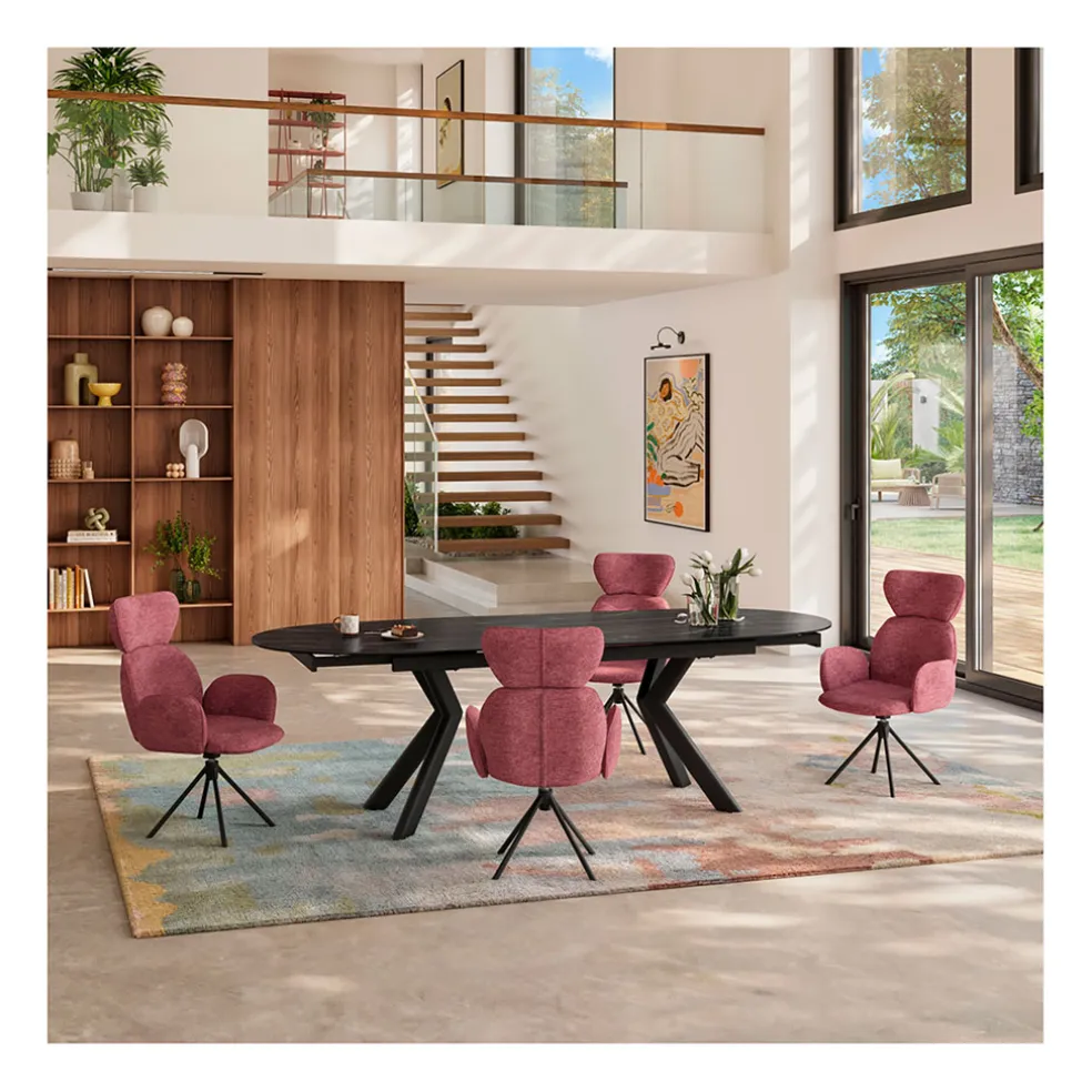 Lot de 2 chaises pivotantes en tissu rouge parme - Omida