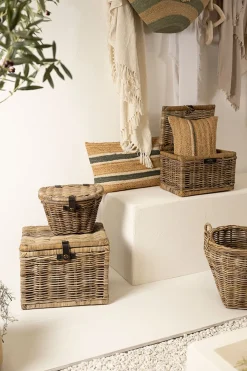 Lot de 2 coffres gigognes en rotin grisé - Java