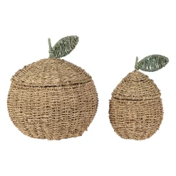 Lot de 2 corbeille pommes en jonc de mer naturel et vert - Les Fruits