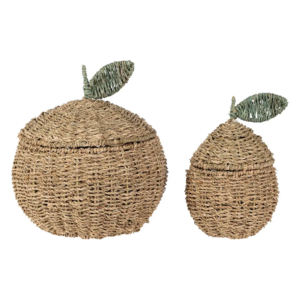 Lot de 2 corbeille pommes en jonc de mer naturel et vert - Les Fruits
