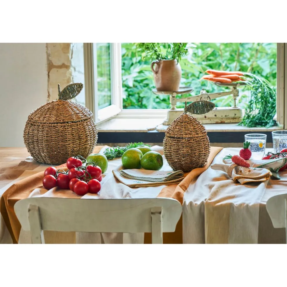 Lot de 2 corbeille pommes en jonc de mer naturel et vert - Les Fruits