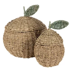 Lot de 2 corbeille pommes en jonc de mer naturel et vert - Les Fruits
